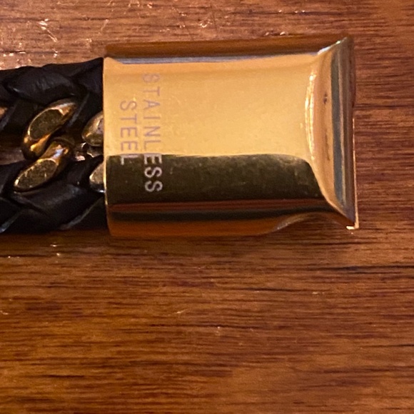 COPY - Gold Plated Stainless Steel Chain & Wrapped Leather Bracelet 9" - Picture 3 of 6